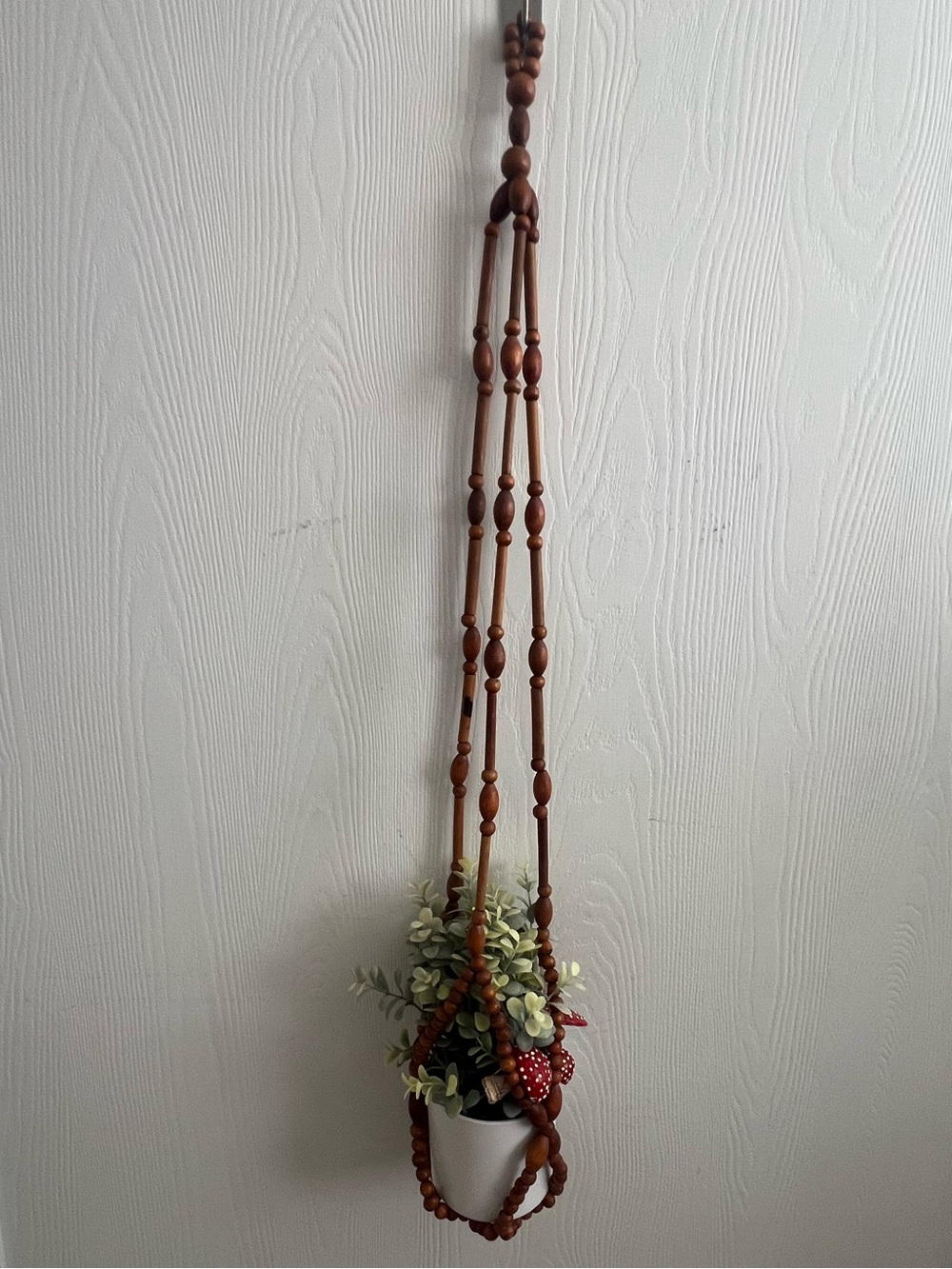 Boho Wooden Bead Hanging Planter - * Faux Greenery not included * 4” diameter
